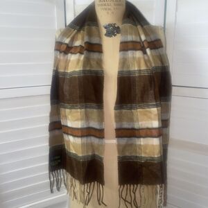 Cashmink V Fraas Acrylic Scarf Tan Brown Black Scarf Fringe Soft Womens Mens